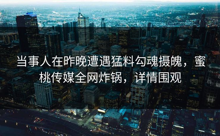 当事人在昨晚遭遇猛料勾魂摄魄，蜜桃传媒全网炸锅，详情围观