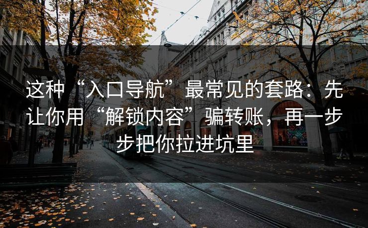 这种“入口导航”最常见的套路：先让你用“解锁内容”骗转账，再一步步把你拉进坑里